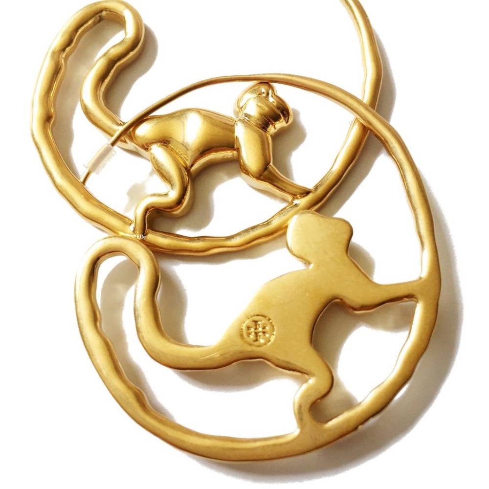 Tory Burch Gold Monkey Wild Hoop Earrings - Picture 4 of 5